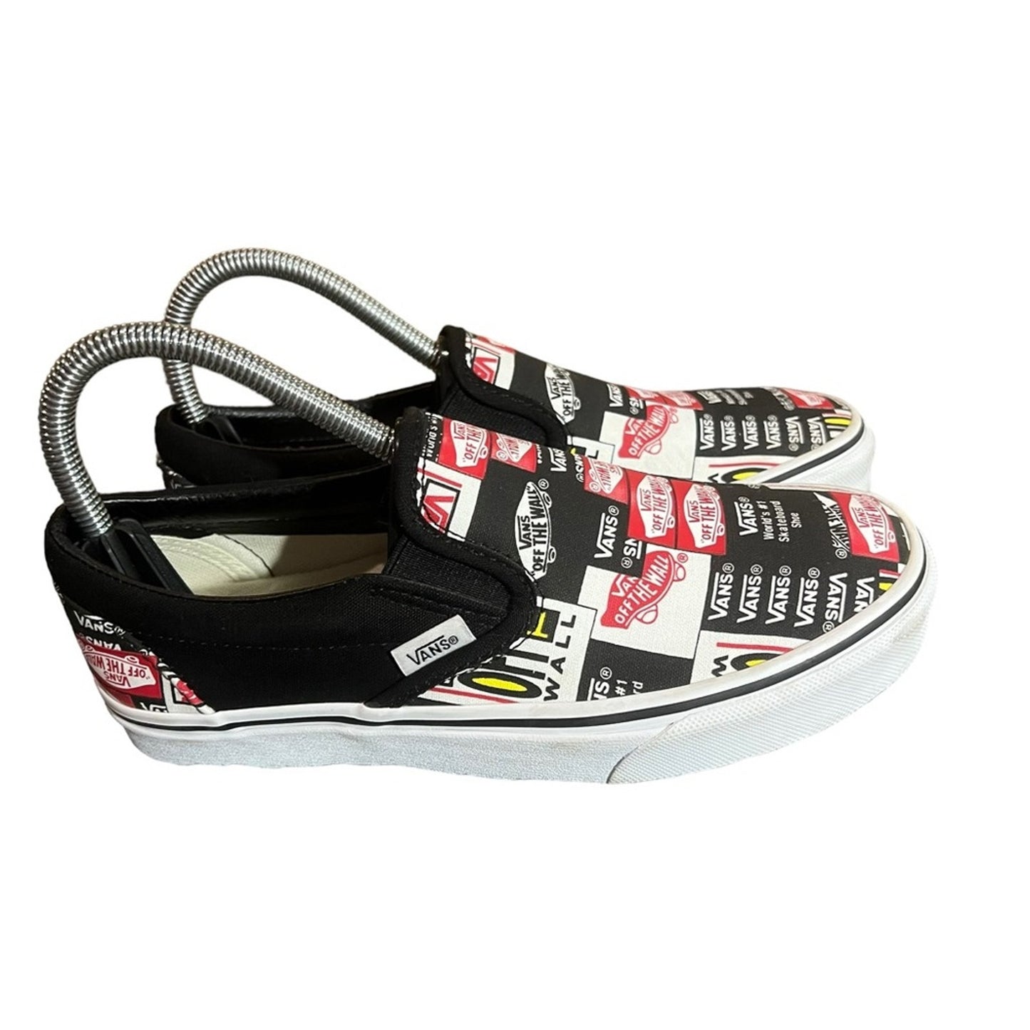 Vans Classic Slip-On Sneakers Black True White Logo Print Men's 5/ Women's 6.5