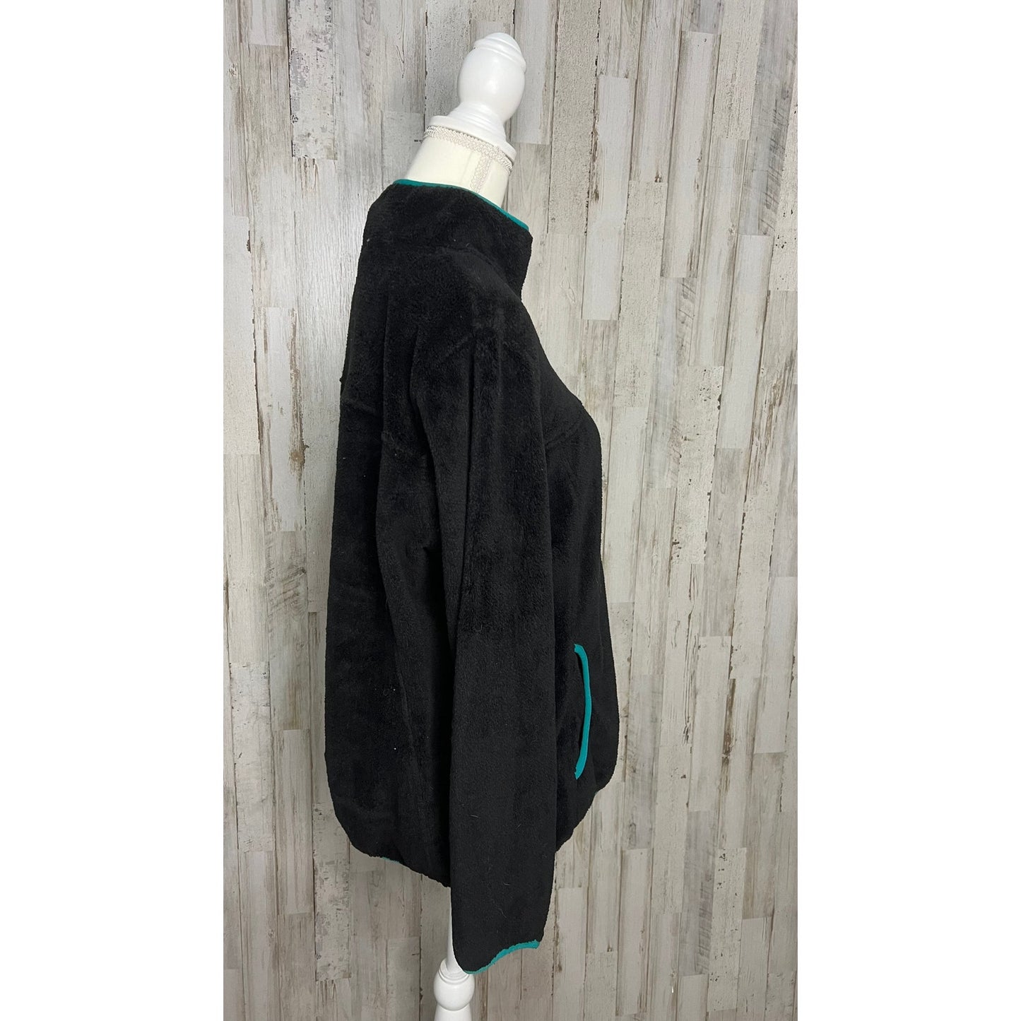 Free Country Women's XL Black Teal Fleece Pullover Jacket Casual Snap