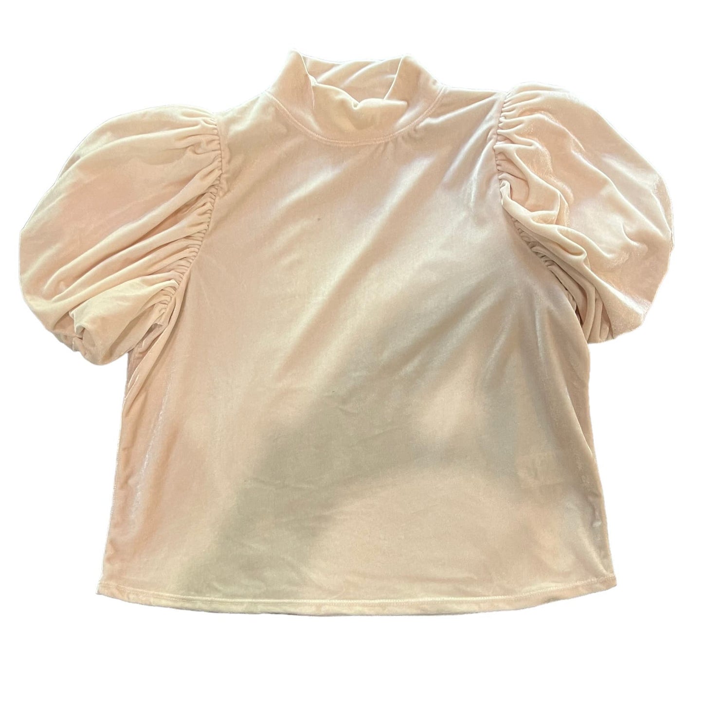 Free People Claudia Light Pink Velvet Mock Neck Puff Sleeve Blouse Size Medium