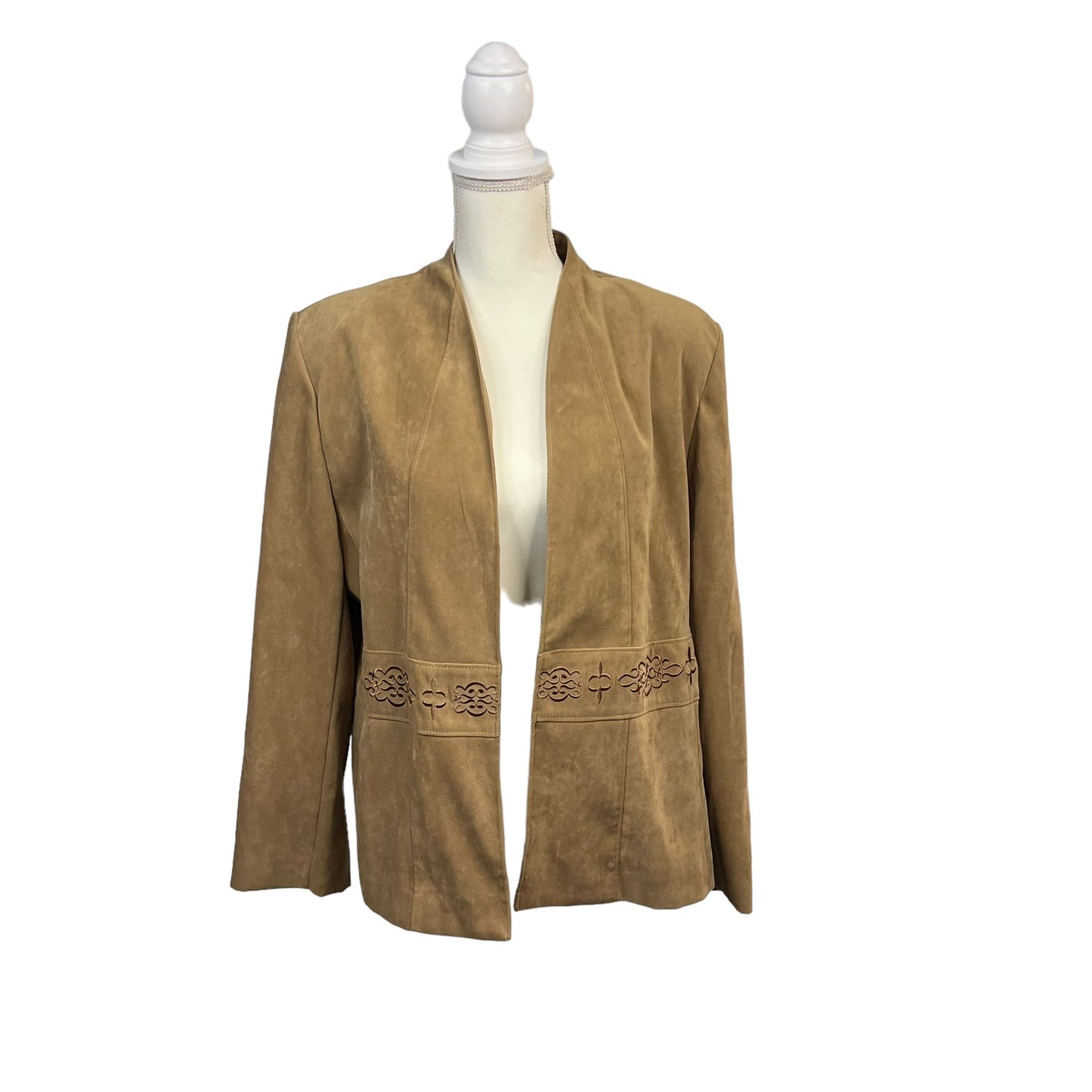 Southern Lady Women's Large Tan Faux Suede Embroidered Long Sleeve Open Jacket