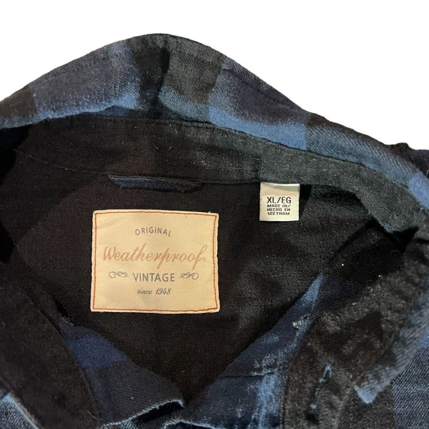 Weatherproof Vintage Shirt Mens XL Blue Black Plaid Flannel Button-Up