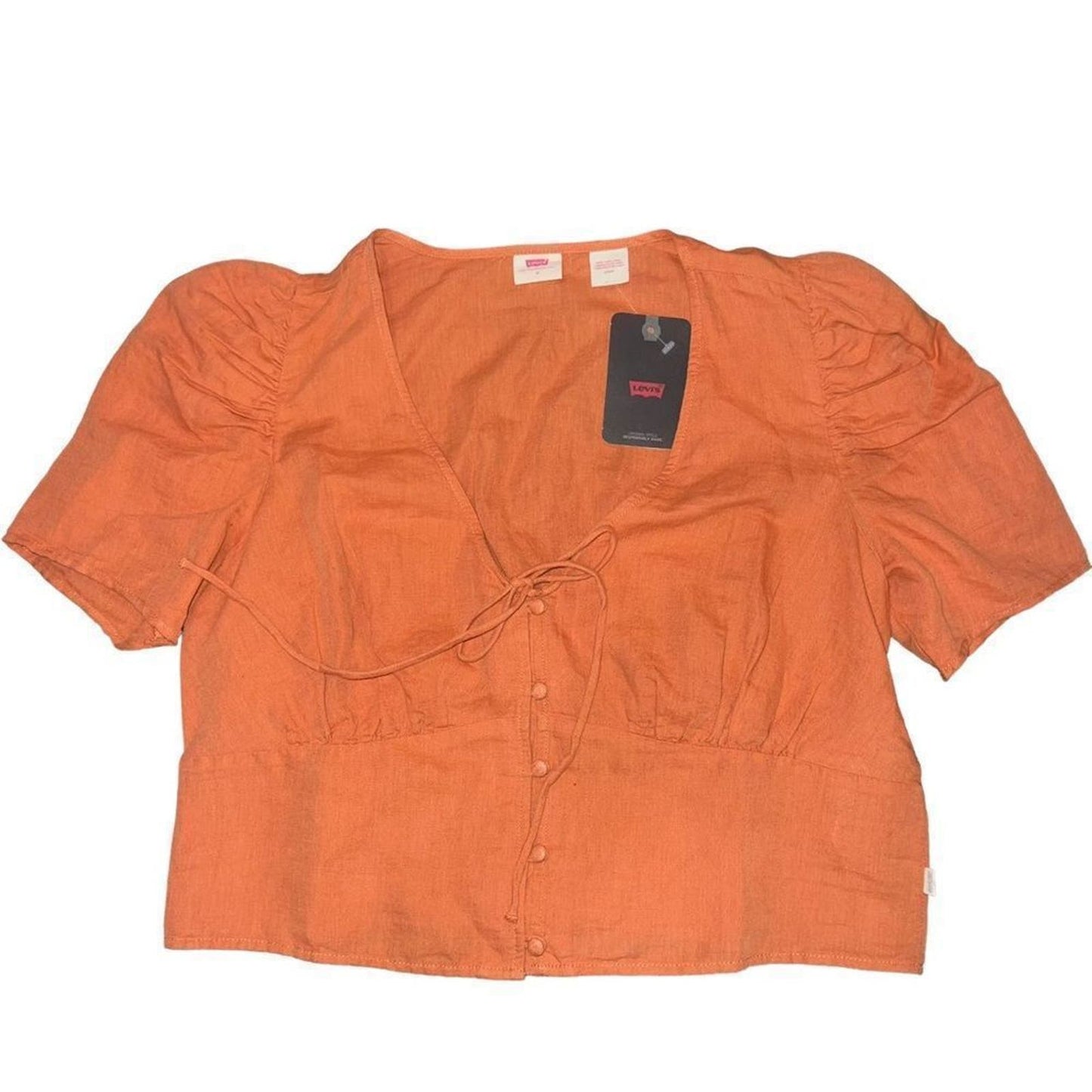 NWT Levi's Linen Luisa Puff Sleeve Blouse Orange Medium