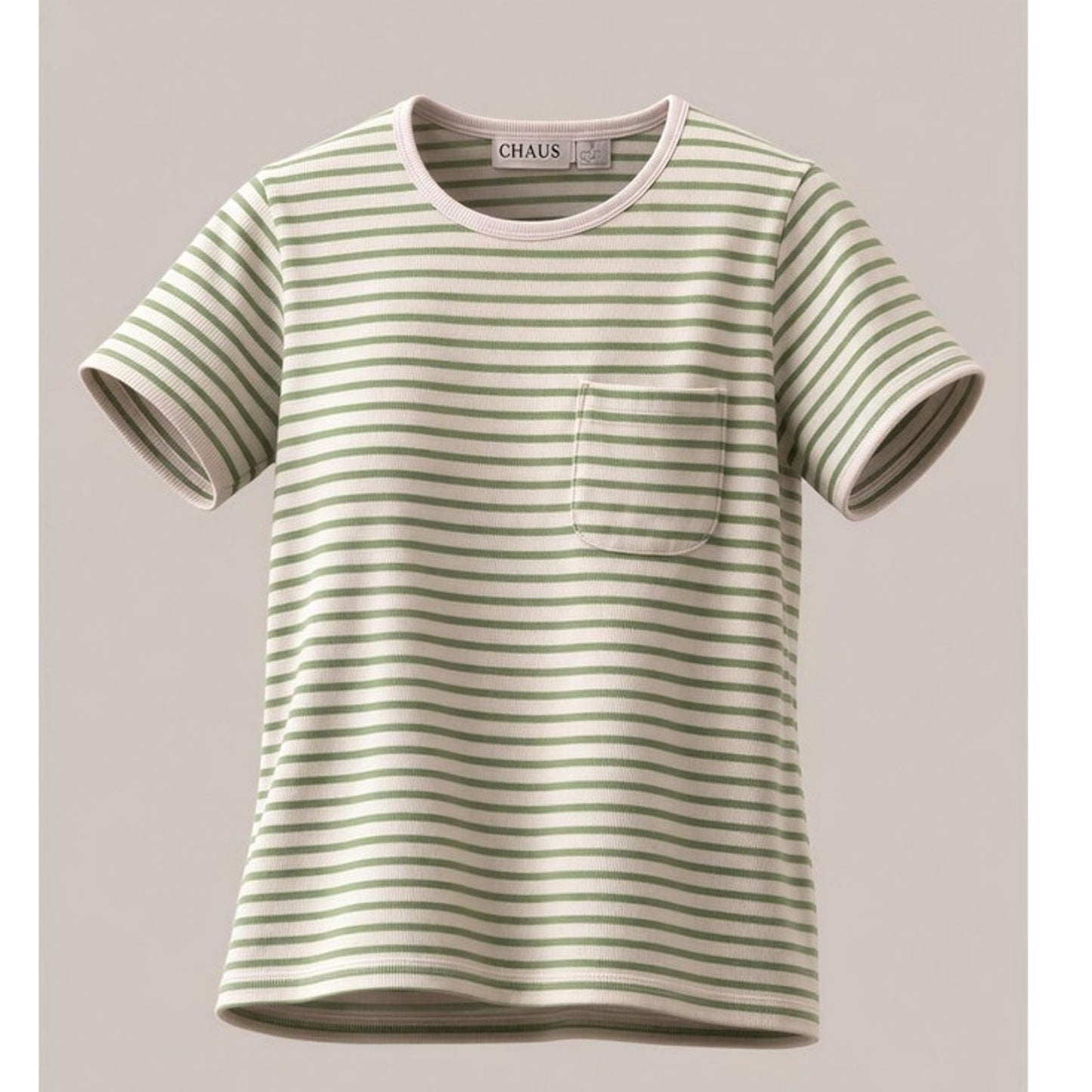 Chaus Sport T-Shirt Womens XL Green & White Striped Chest Pocket Crew Neck