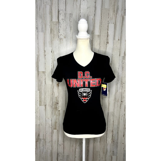 NWT D.C. United Youth Girl's V-Neck T-Shirt Black Size Larg Official MLS Product