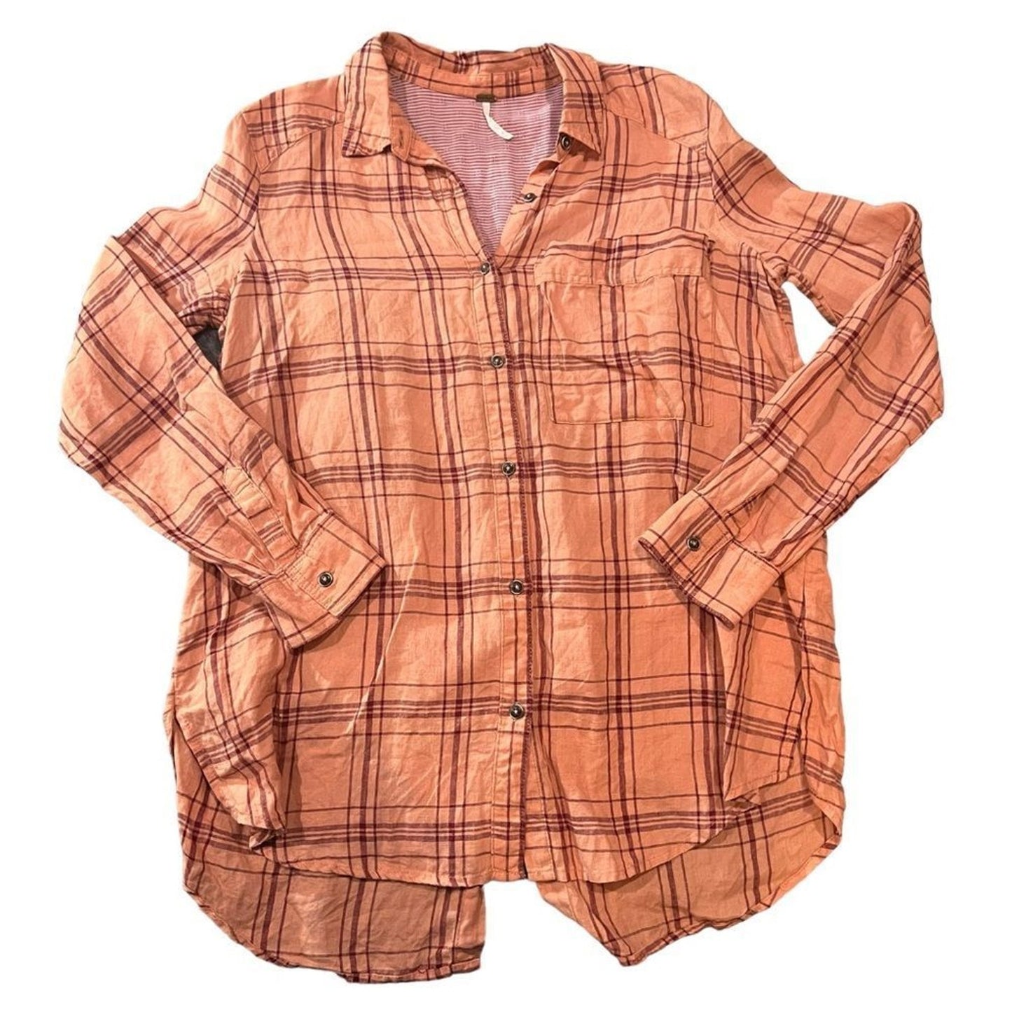 Free People Overshirt Womens Small Orange Plaid Button Front Collared