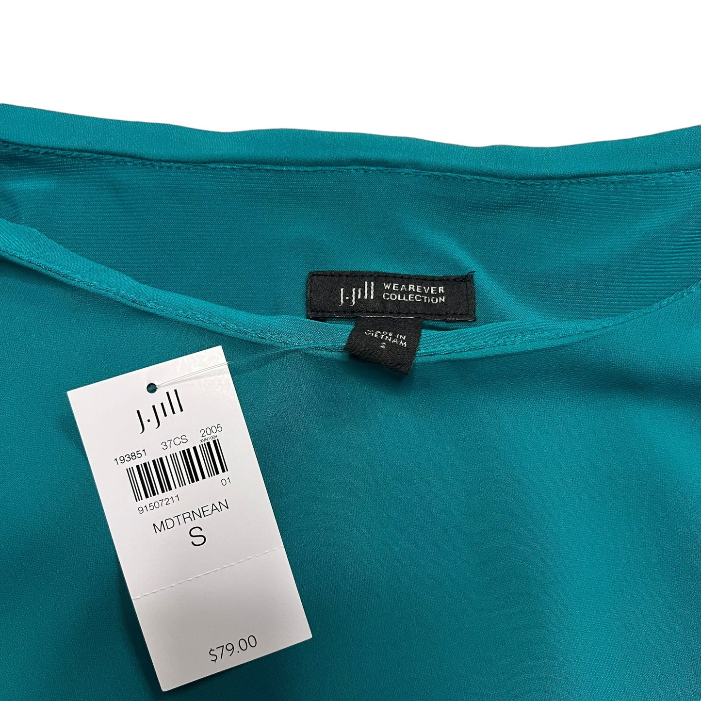 NWT J.Jill Women's Small Teal Blue Short Sleeve Wearever Collection Blouse