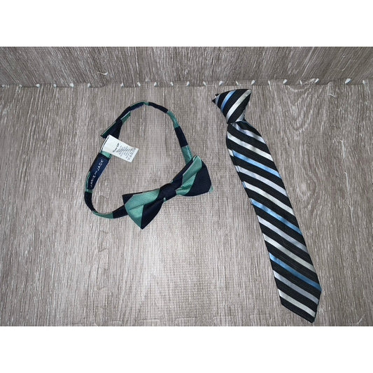 Boys Multicolor Striped Bow Tie & Neck Tie Set Formal Occasion