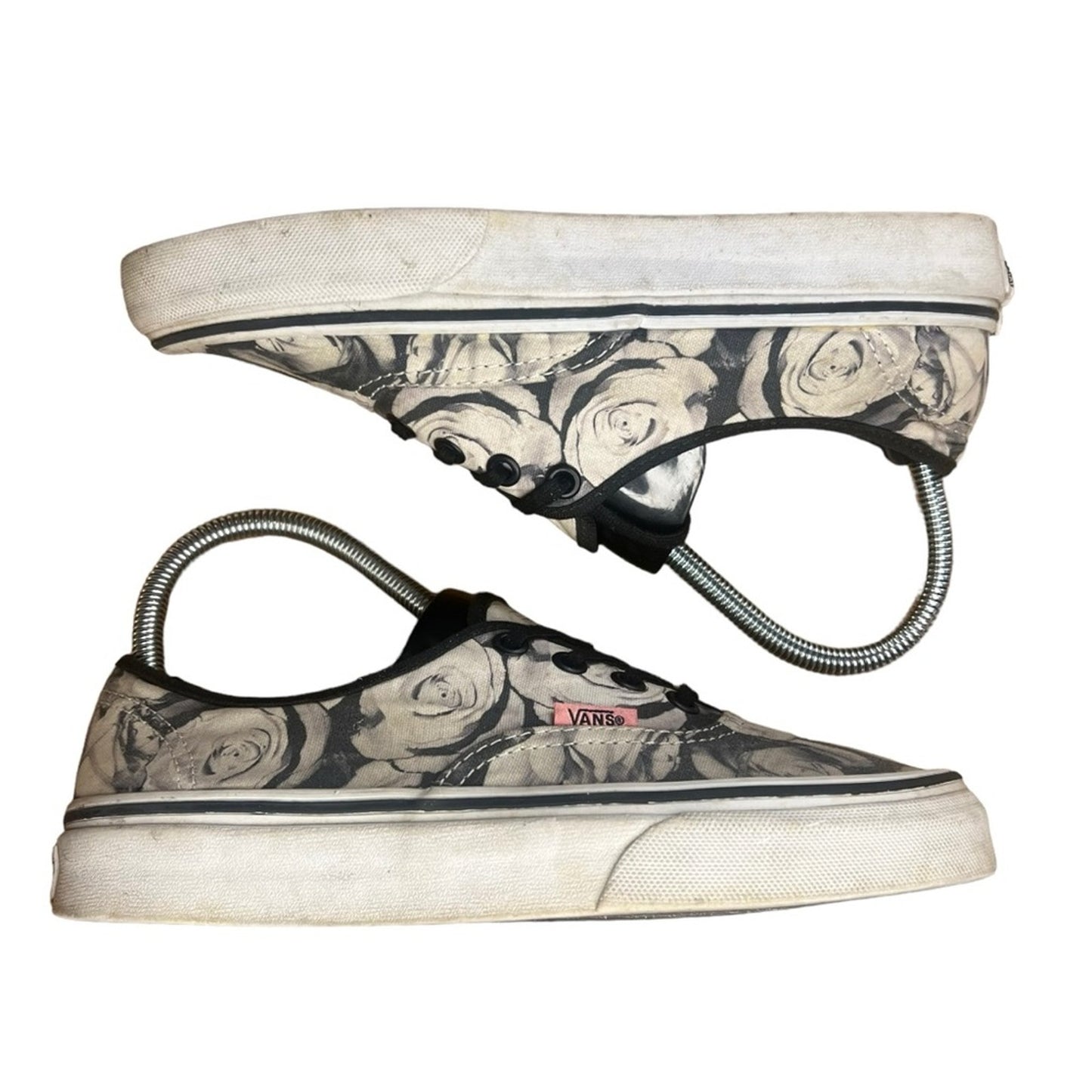 Vans Authentic Sneakers Womens US 6 Black White Digi Roses Floral Low Top