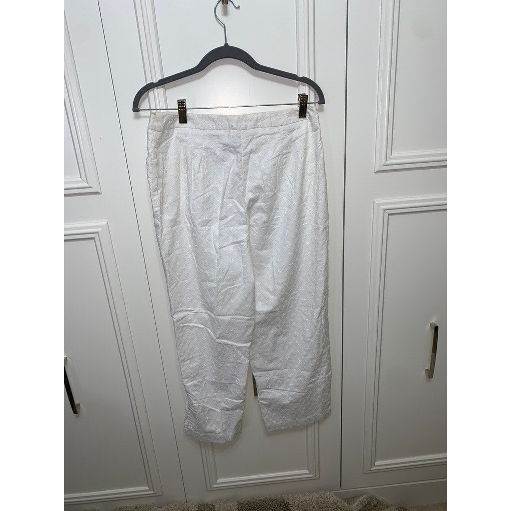 Liz Claiborne Lizsport Women's Size 10 White Cropped Embroidered Floral Pants