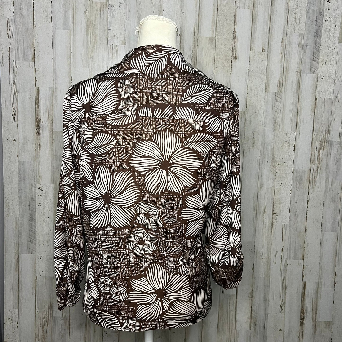 NWT Chico's Women's Cardigan Size 0 Brown Hawaiian Floral Long Sleeve