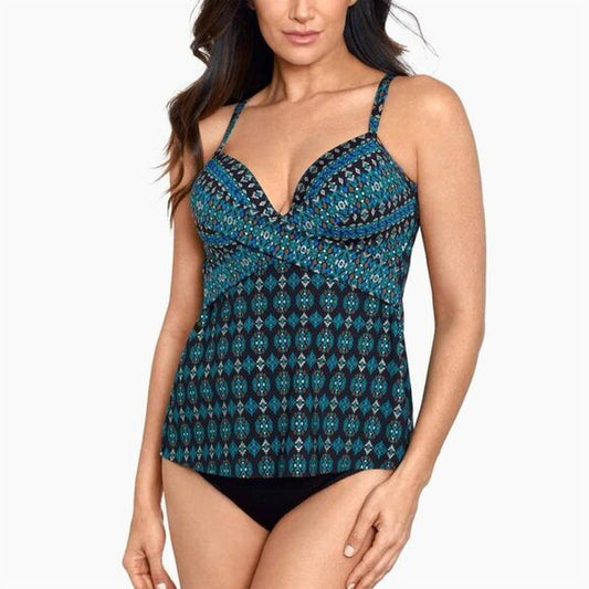 NWT Miraclesuit Women's Blue Tankini Top 12 Slimming Adjustable Straps