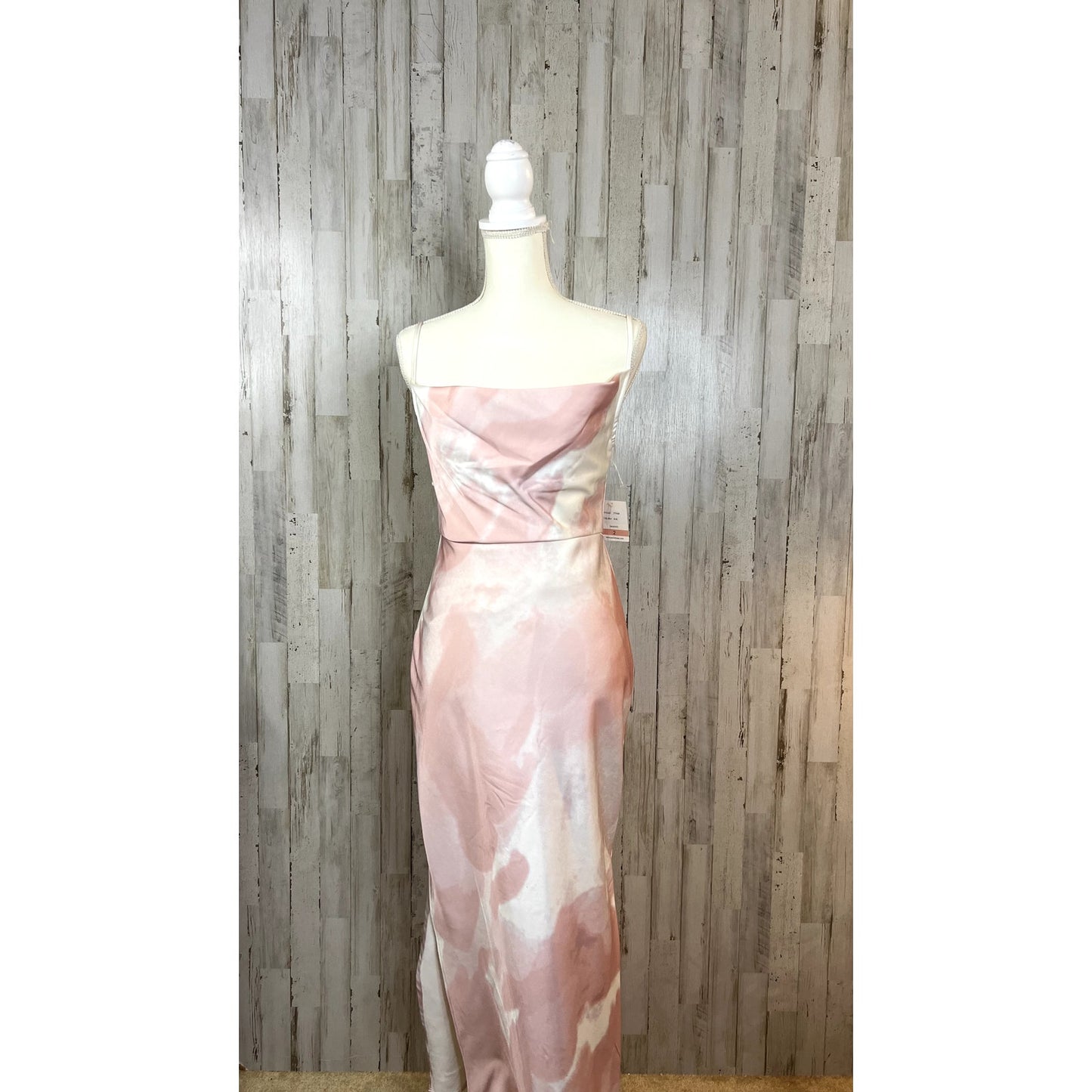 Taylor Women's Size 2 Pink/White Tie Dye Cowl Neck Printed Satin Slip Dress