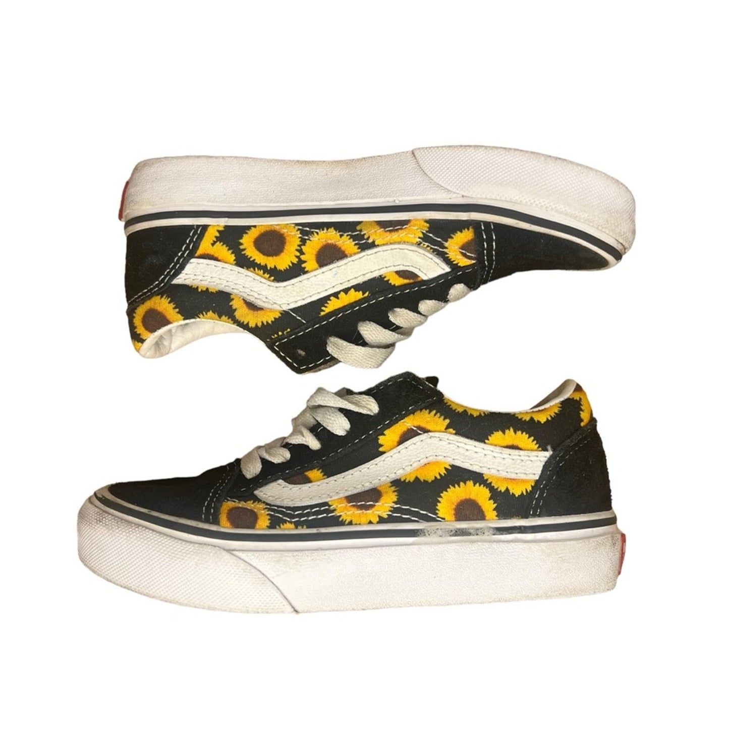Vans Old Skool Kids Size 12 Sneaker Black Yellow Sunflower Print Low Top