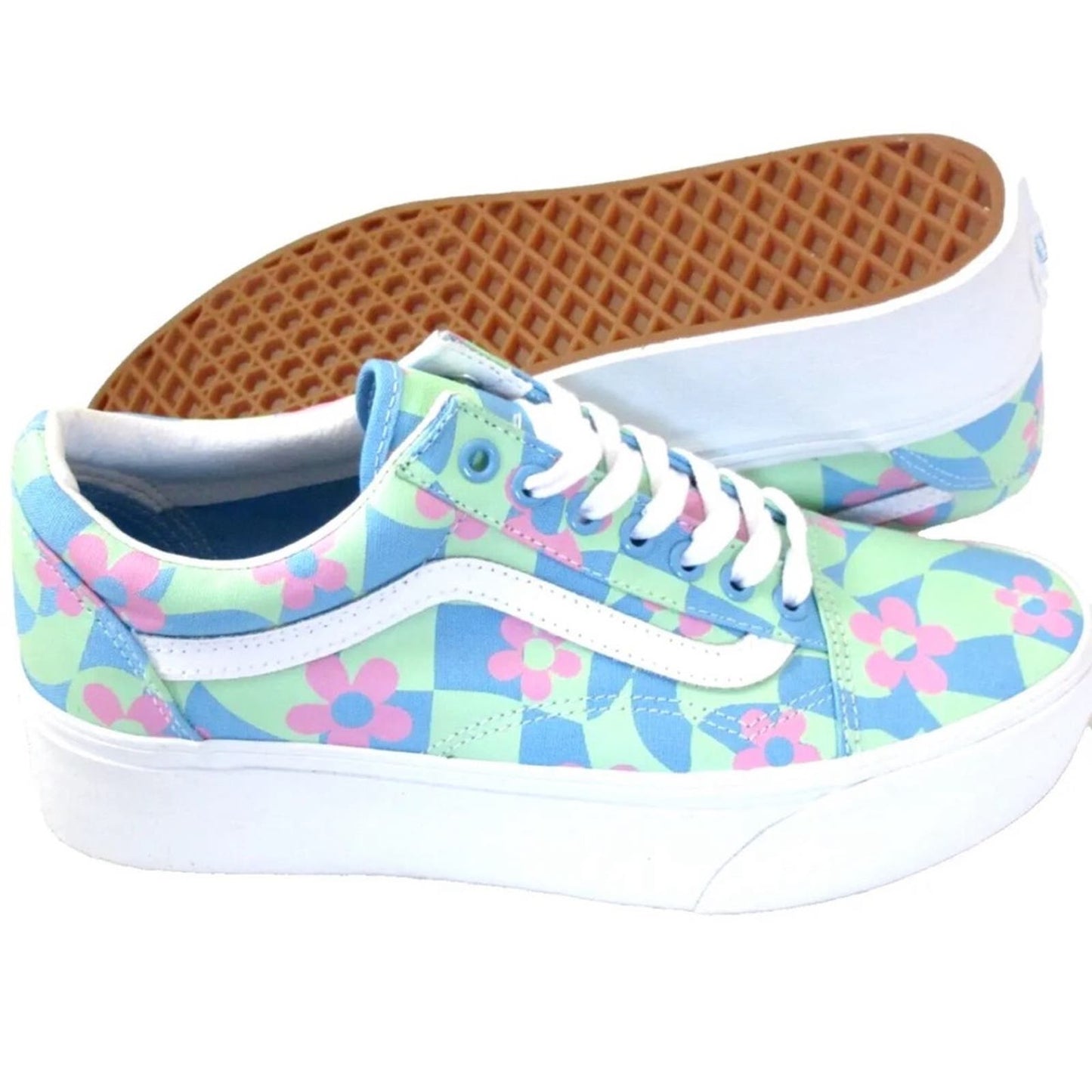 Vans X Awake NY Old Skool Stackform Platform Checkerboard Floral Sneakers W6.5