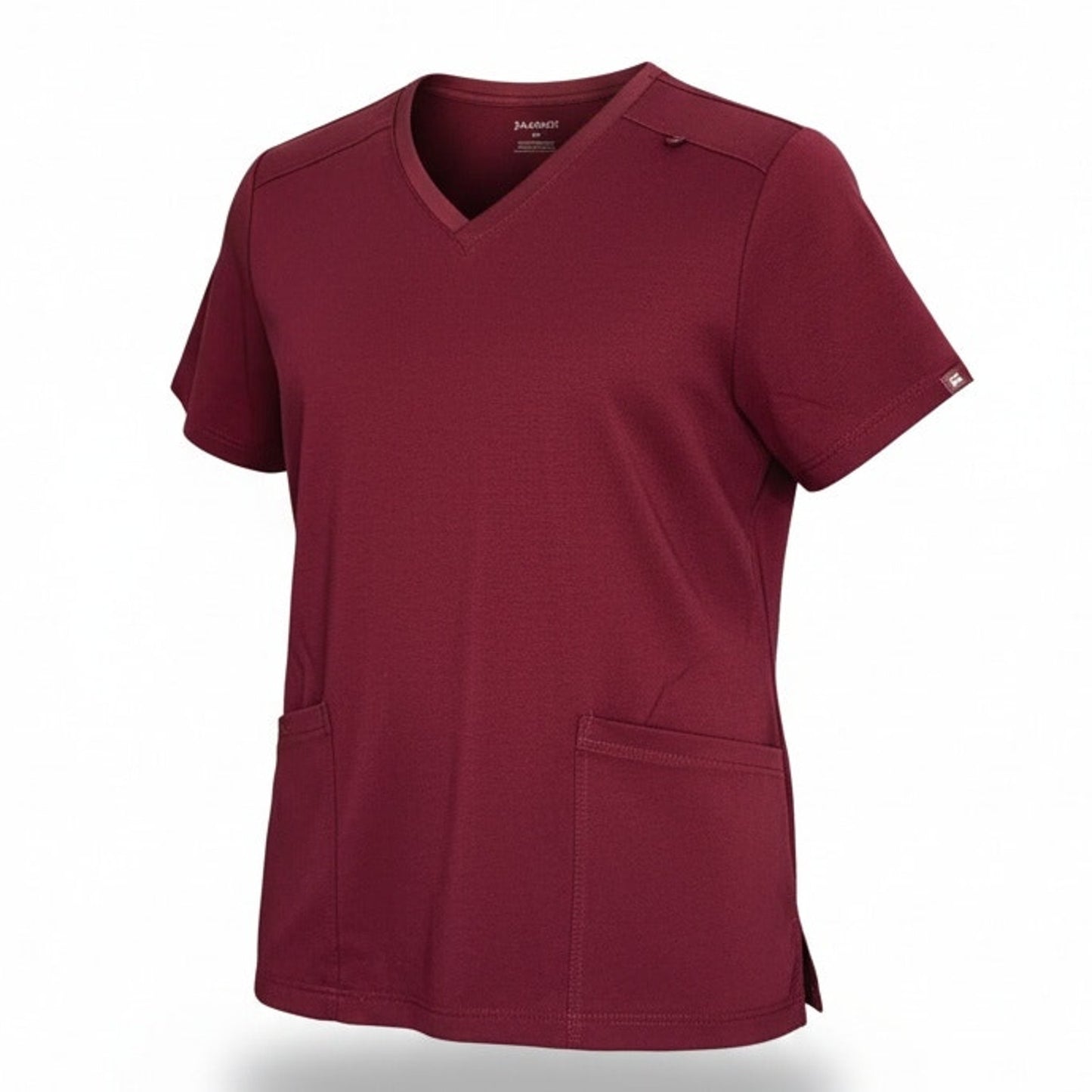 Jaanuu Scrub Top Men's XL Burgundy Wine V-Neck Short Sleeve Chest Zip