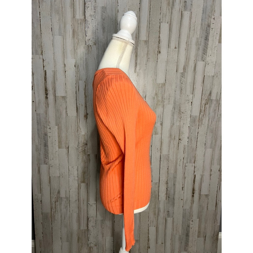 NWT Frnch Paris Women's Orange Cardigan Sweater Medium Long Sleeve Casual