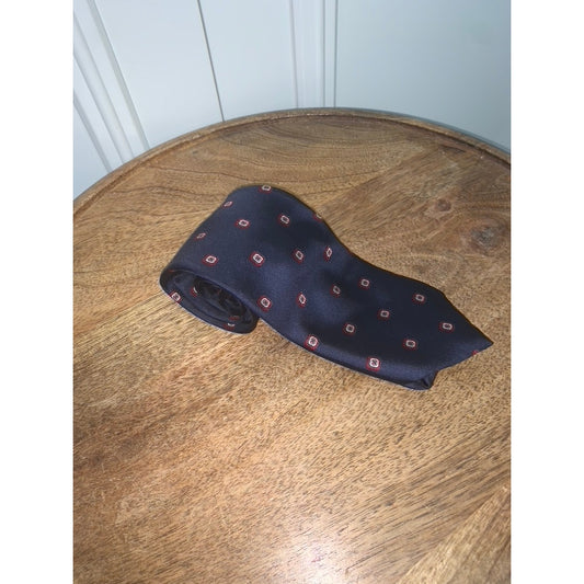 Wembley Men's Silk Tie Navy Blue with Red Geometric Pattern Designer Style