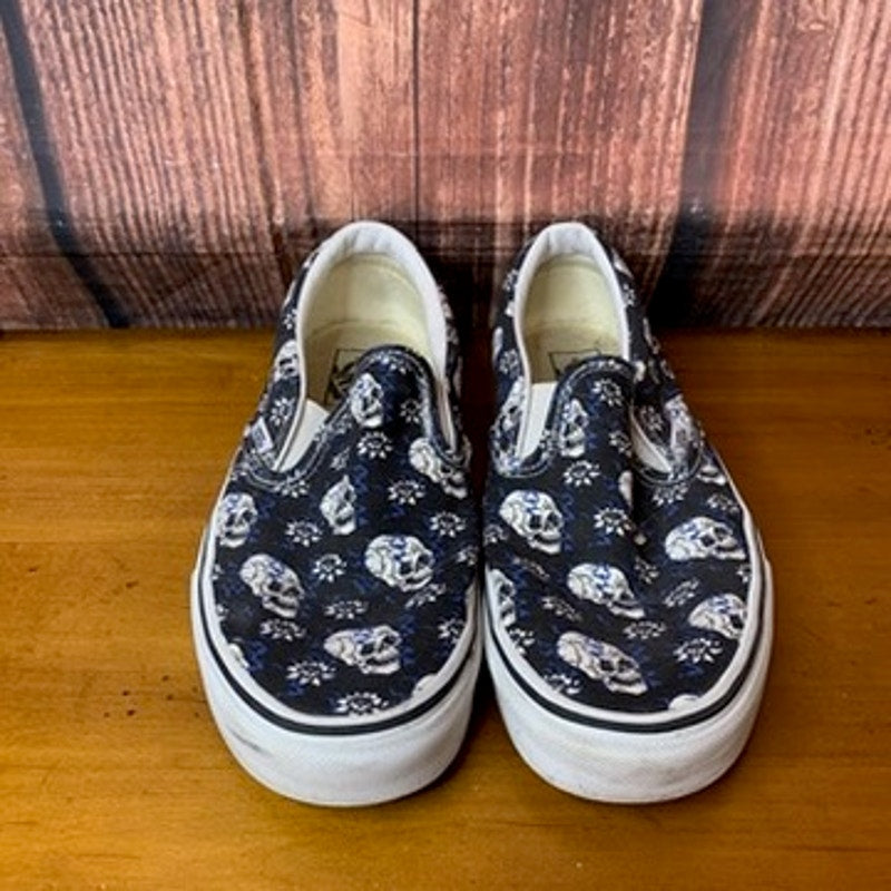 Vans Classic Slip-On Flash Skulls Men's Shoes Blue Size 9