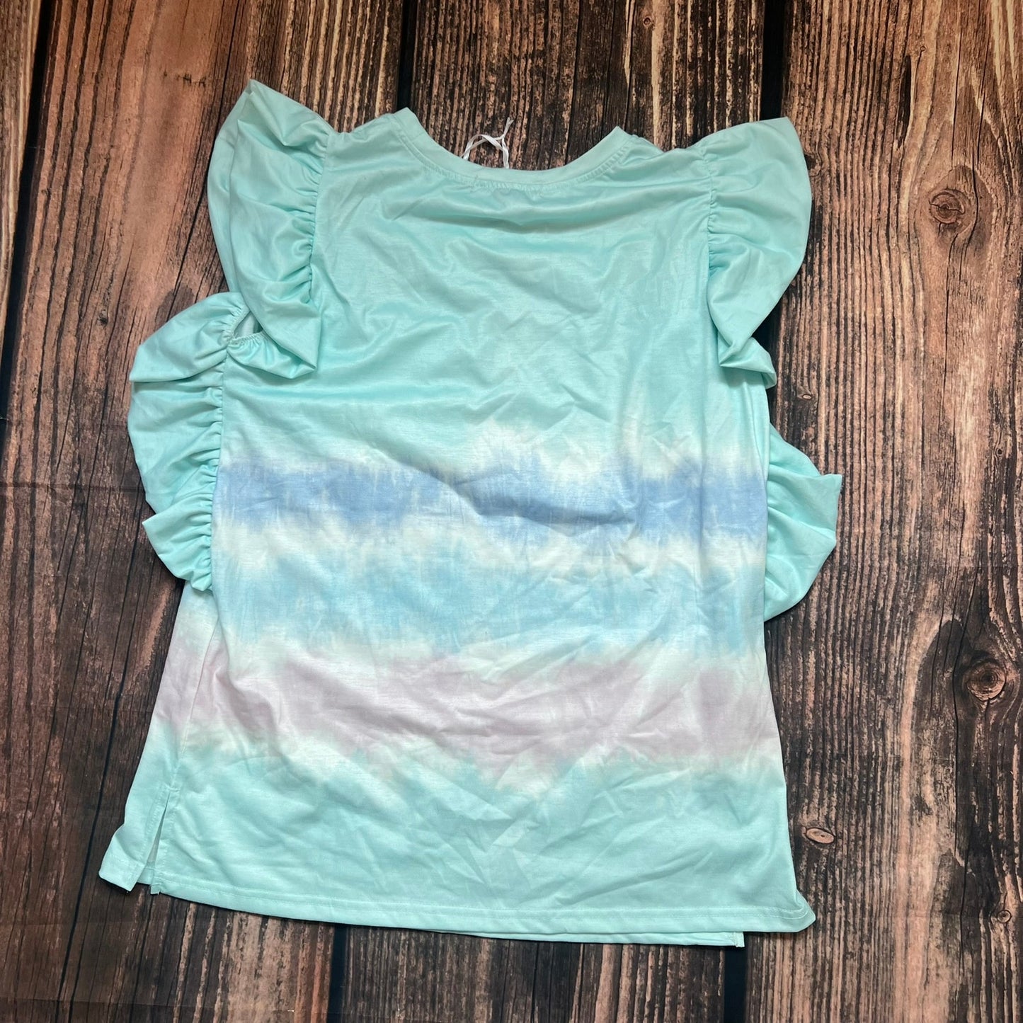 NWT Simply Southern Women's Blue Tie-Dye Ruffle Sleeve T-Shirt Size Large