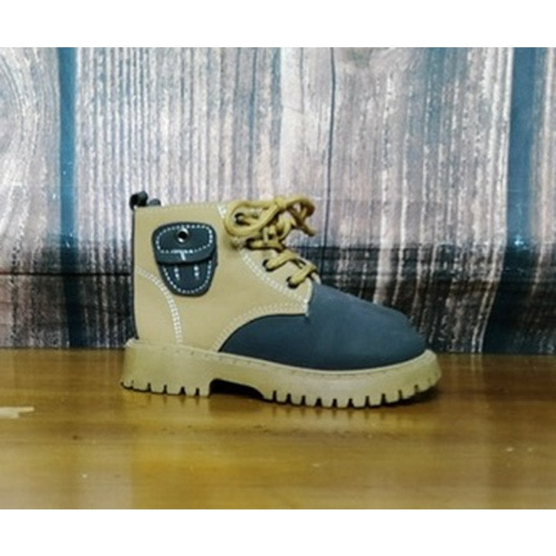 Unisex Kids Ankle Boots Size 27 Tan & Gray Lace Up Lug Sole
