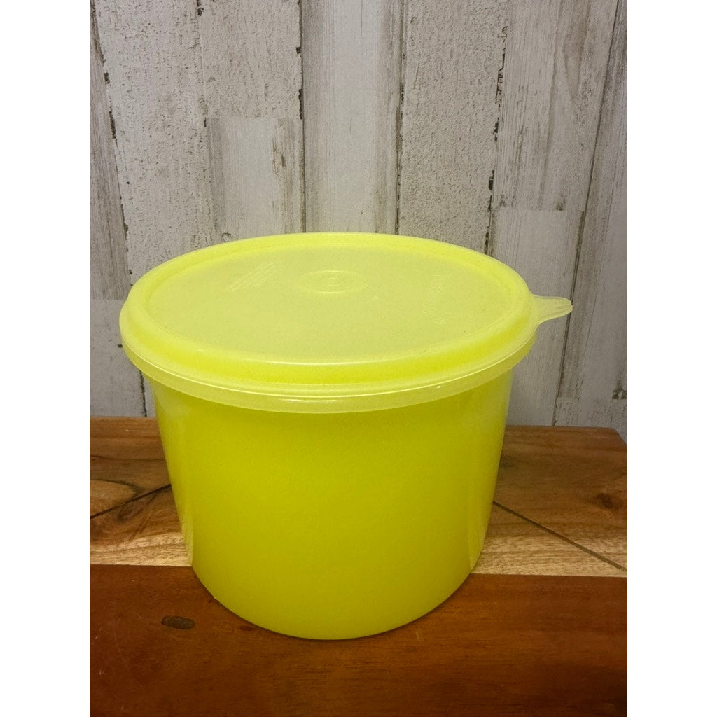 Vintage Yellow Tupperware Round Food Storage Container with Lid