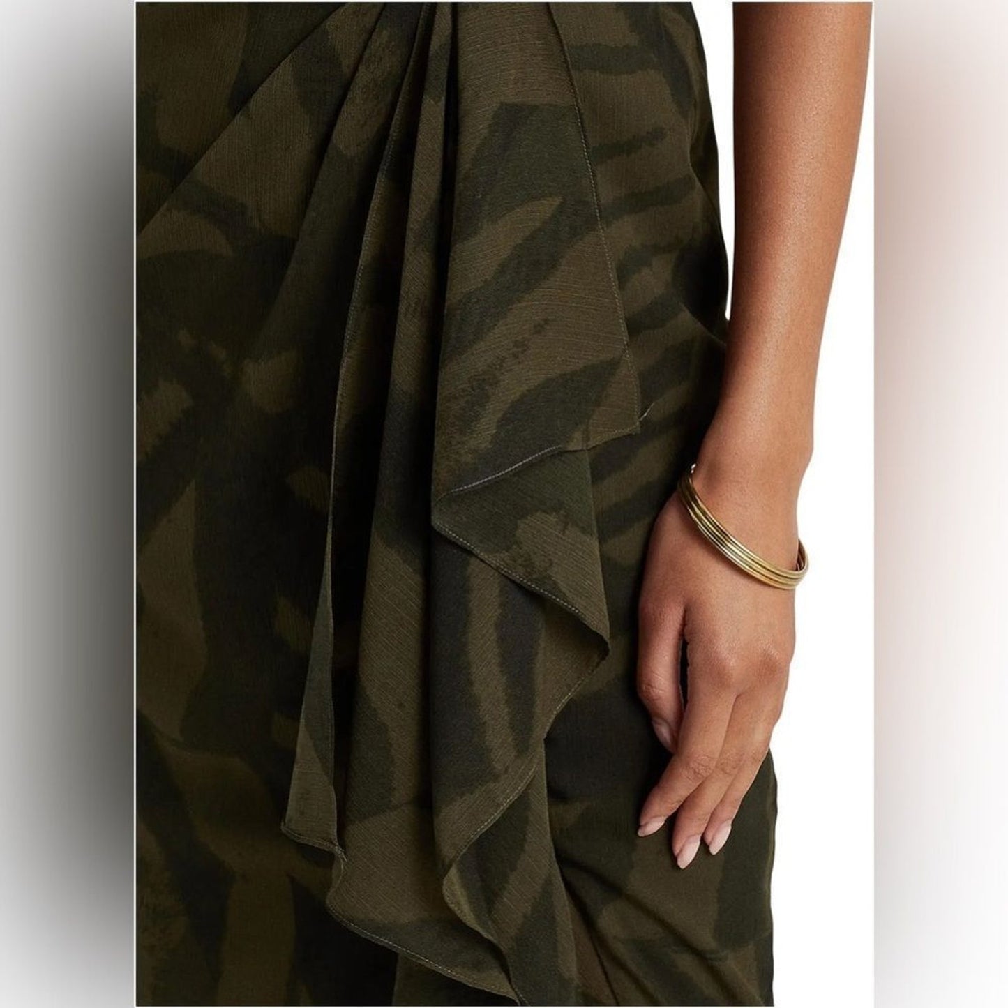 NWT Lauren Ralph Lauren Skirt Womens Size 2 Green Zebra Print Wrap Midi Ruffle