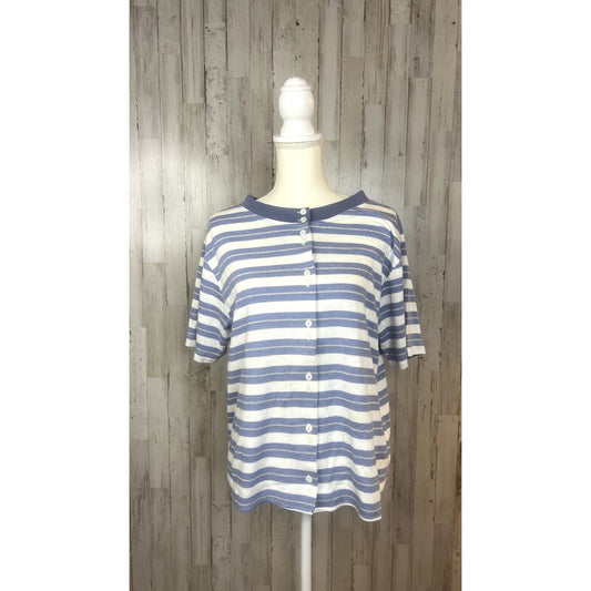 Vintage Pan-Z Men's Blue White Striped Short Sleeve Button-Up Shirt Size Medium