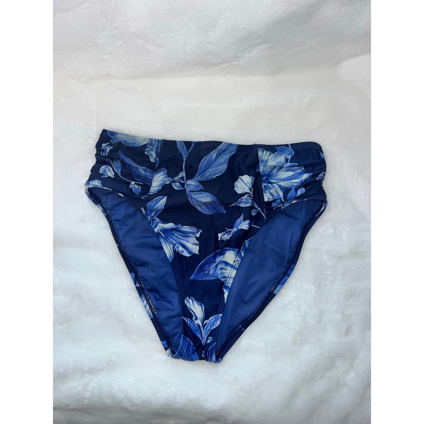 La Blanca Women's Blue Floral High Waist Shirred Bikini Bottoms Size 8