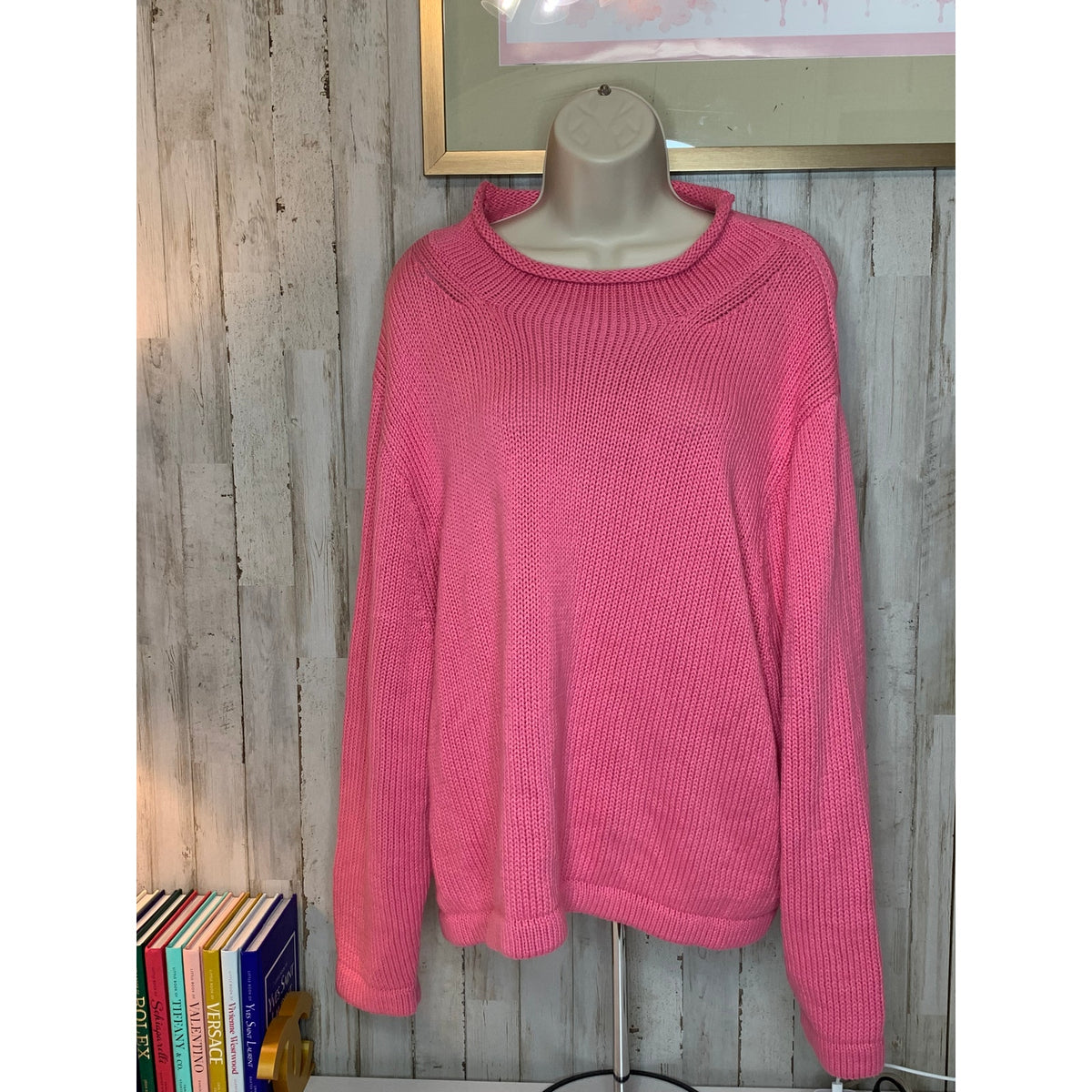 J.Crew Sweater Womens Plus 2XL Pink Cable Knit Mock Neck Pullover Long