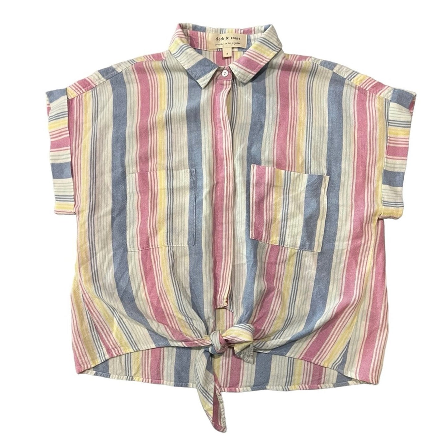 Anthropologie Cloth & Stone Tie Front Striped Blouse Size Small