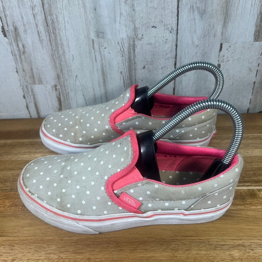 Vans Youth Size 3 Gray & Pink Polka Dot Slip-On Low Top Sneakers