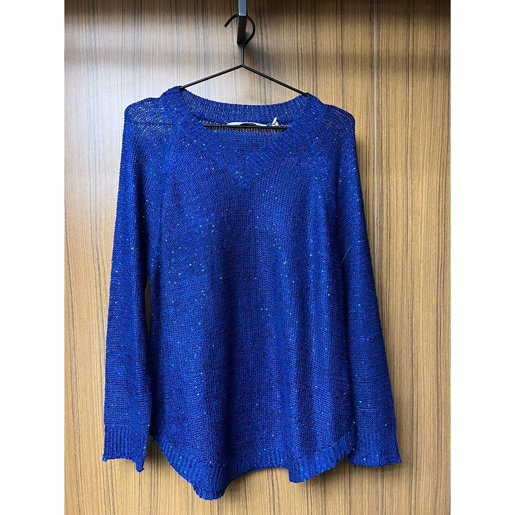 Soft Surroundings Women's Petite Large Blue Sequin Sparkle Tunic Sweater