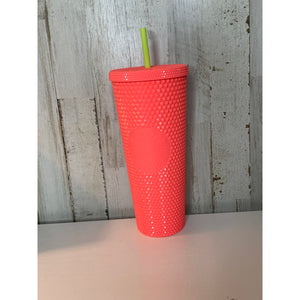 Starbucks Studded Dragon Fruit Coral Cold Cup Tumbler 24 oz w/ Straw