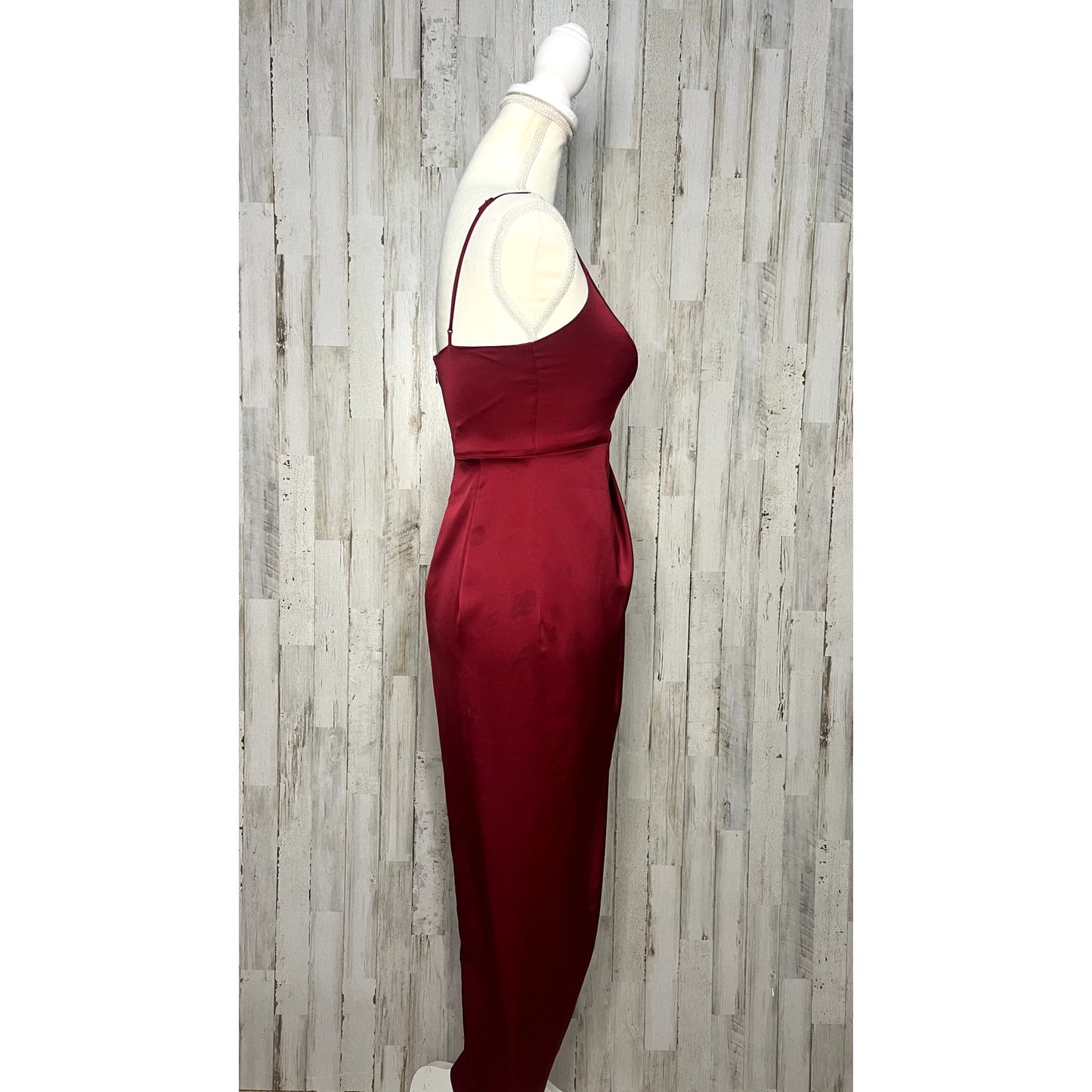 Express Women's Size 0 Red Satin Midi Dress V-Neck Cocktail Party