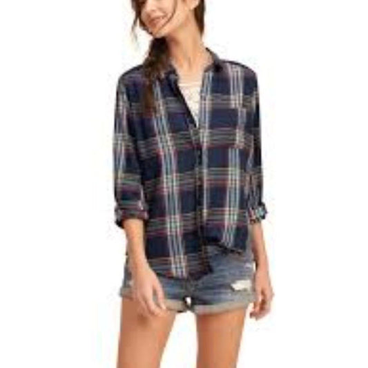 Hollister Blue Plaid Long Sleeve Button Down Shirt Women's Size Medium