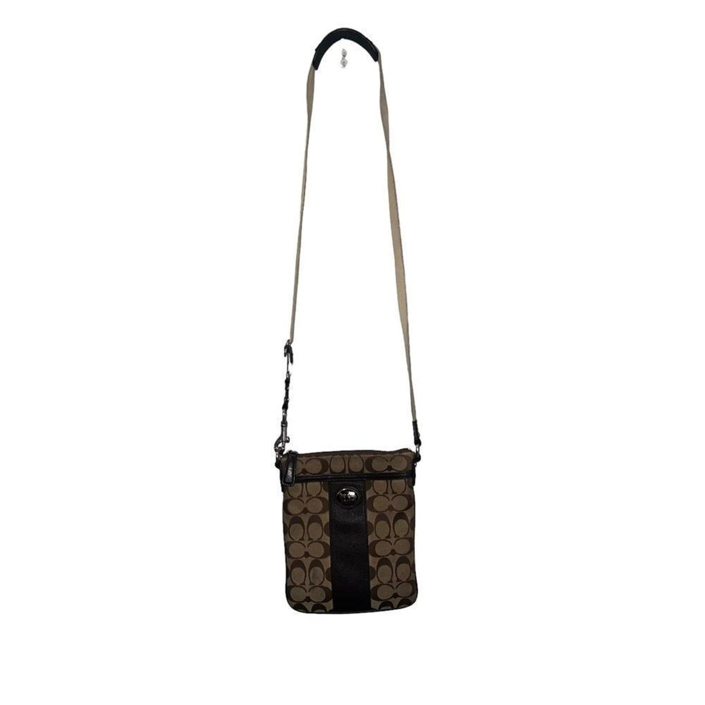 Women's Coach Legacy Signature Stripe Swingpack Crossbody Bag Khaki Brown Purse