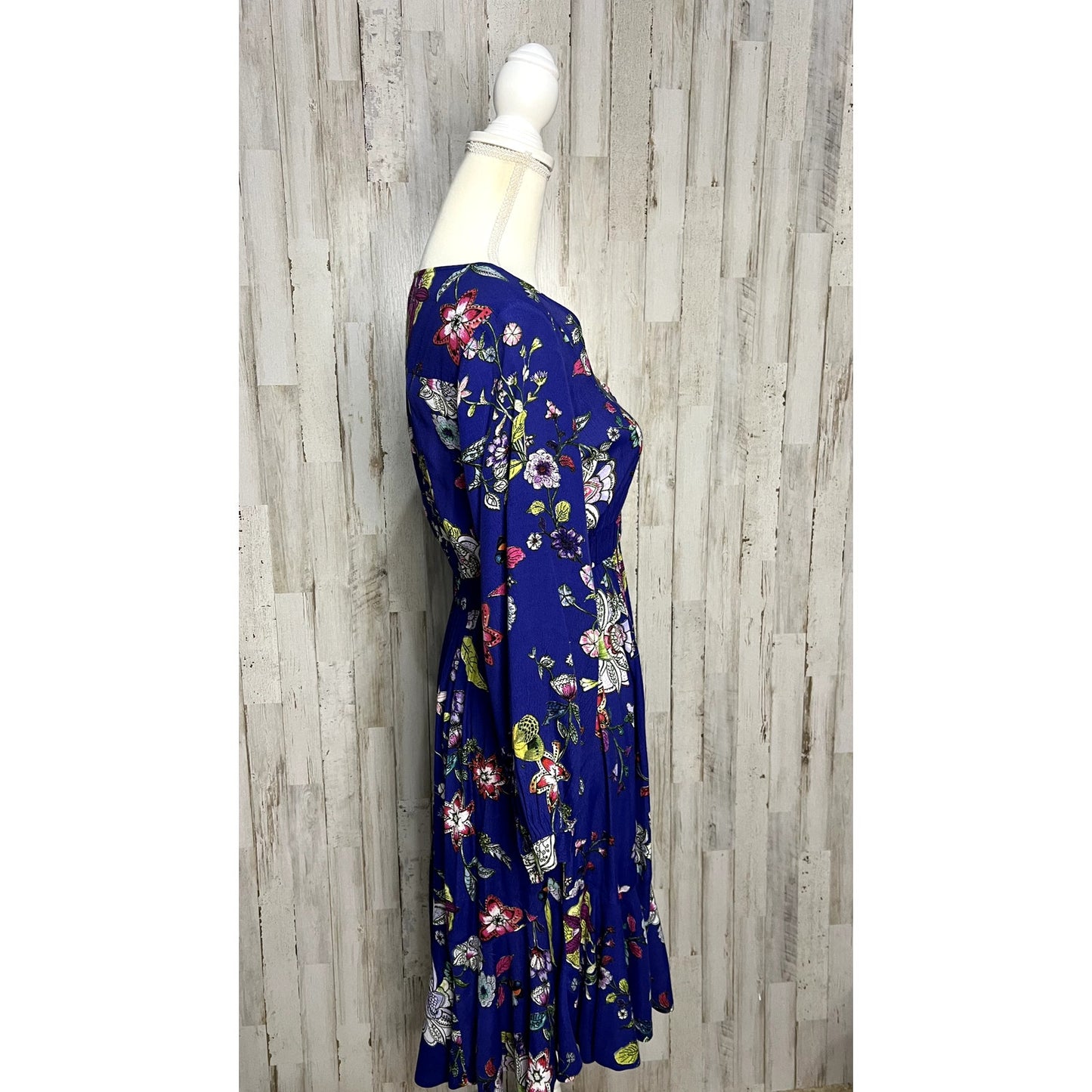 Maeve by Anthropologie Women's XS Blue Floral Long Sleeve Knee Length Dress