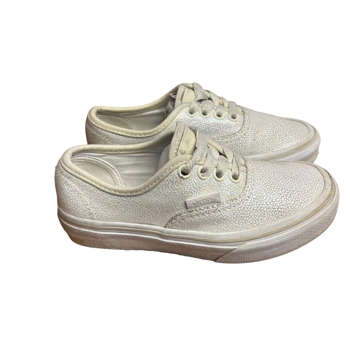 VANS White Crackle Iridescent Leather Canvas Slip-On Sneakers Kids Size 12.0