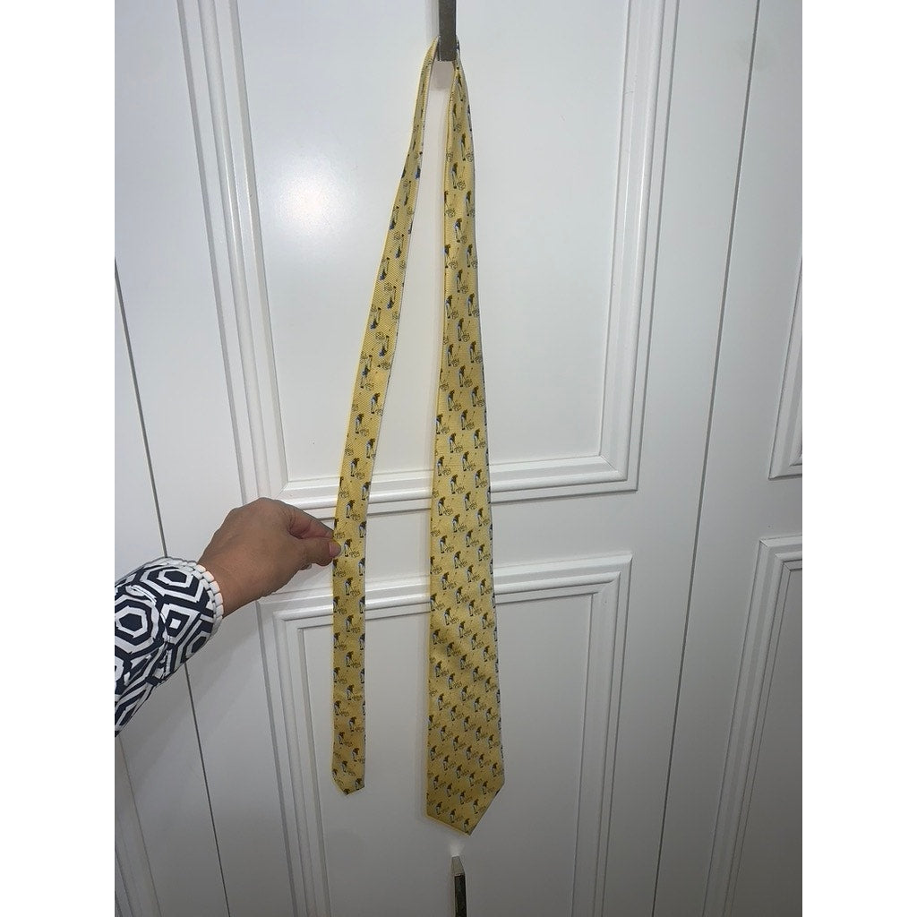 Lauren Ralph Lauren Men's Yellow Silk Tie Golfer Print Classic Style