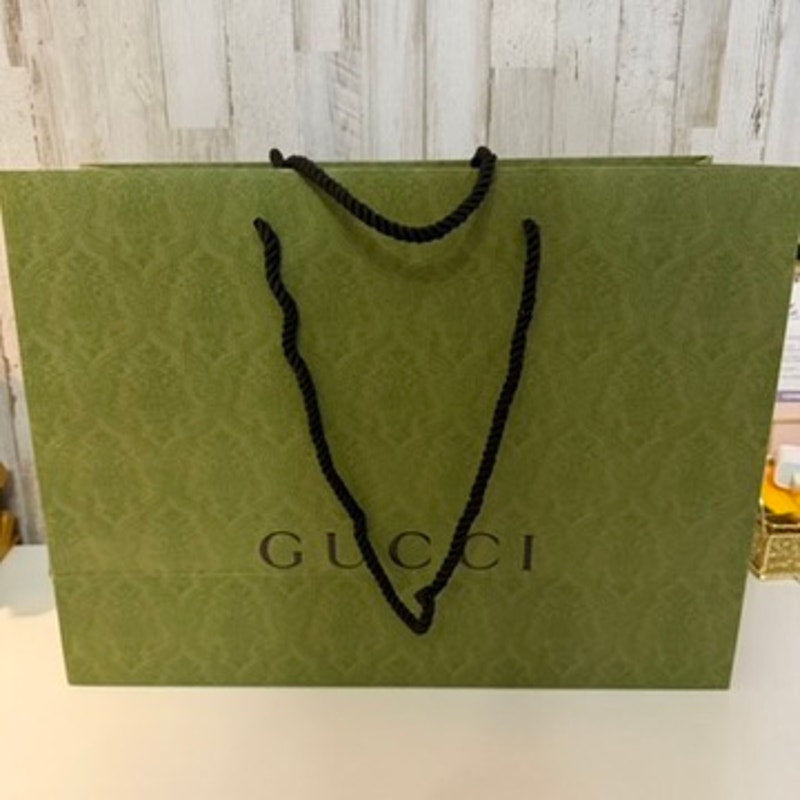 Gucci Green Damask Logo Paper Shopping Gift Bag Black Rope Handles Large