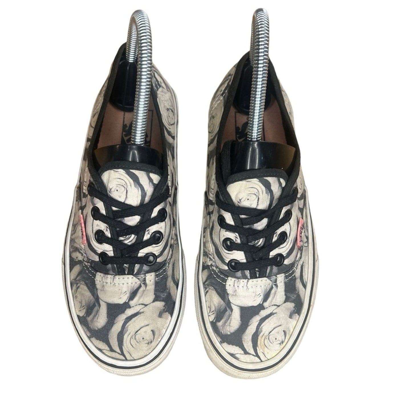 Vans Authentic Sneakers Womens US 6 Black White Digi Roses Floral Low Top