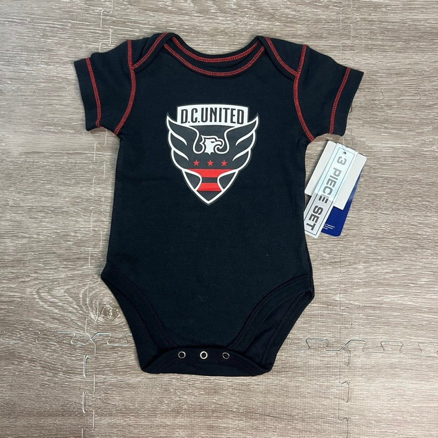 NWT D.C. United Newborn & Infant 3-6 Months 3-Pack Bodysuit Set Black/Red/Gray