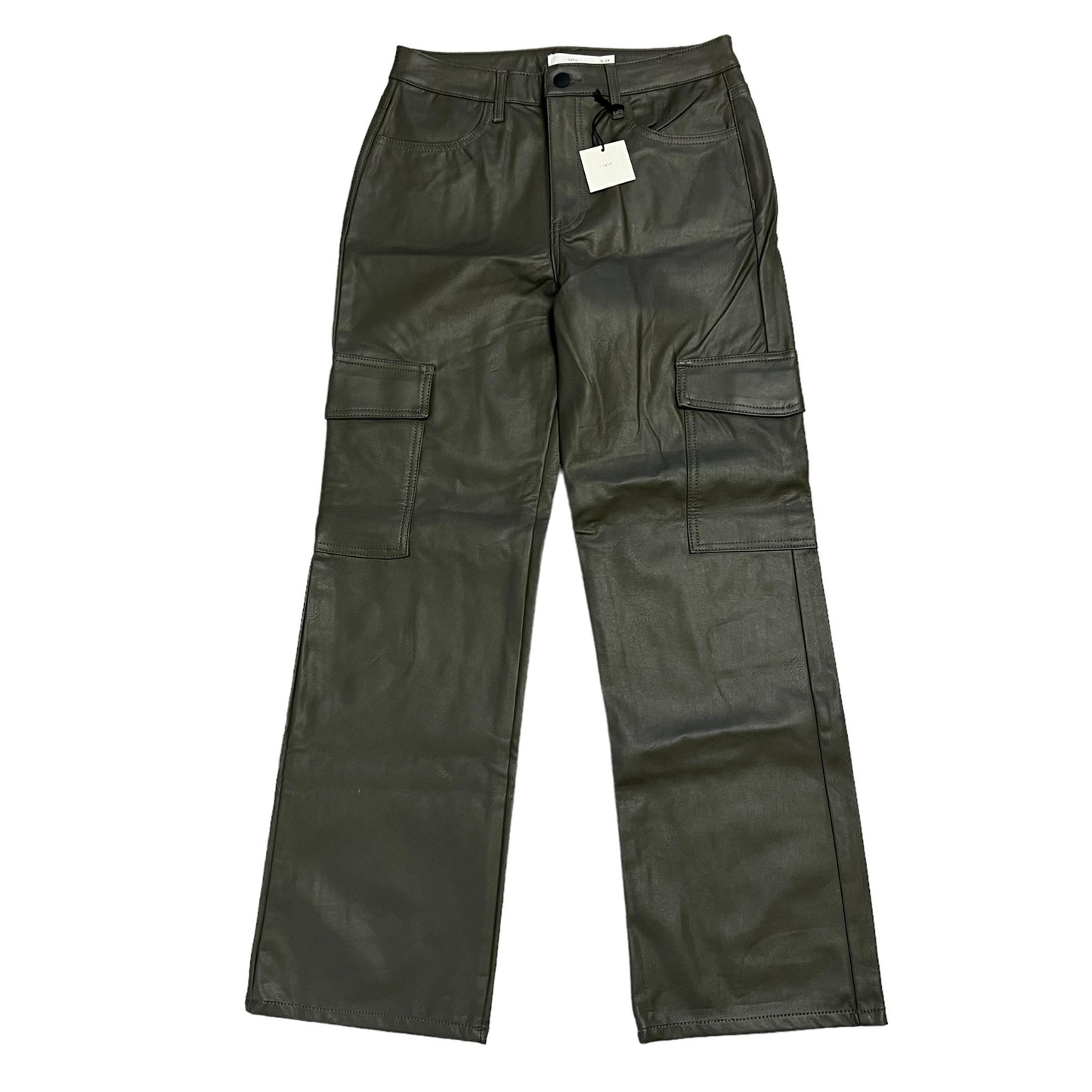 NWT tgla Women's 9/29 Olive Green Faux Leather High-Waist Wide Leg Cargo Pants