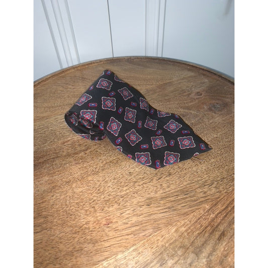 Andhurst Men's Designer Silk Tie Black with Red & Blue Geometric Pattern