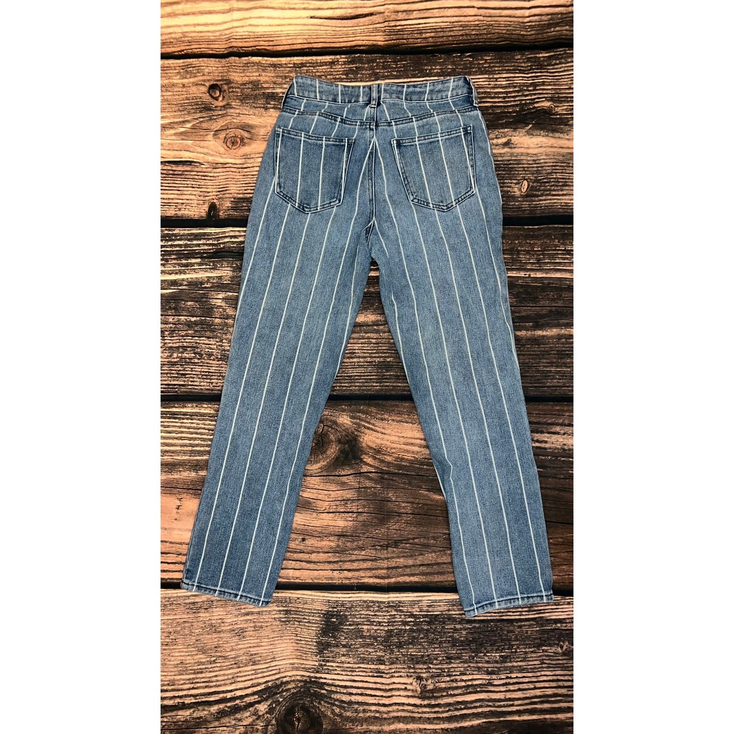 PacSun Women's Mid Rise Striped Mom Jeans Blue Size 24 Relaxed Fit