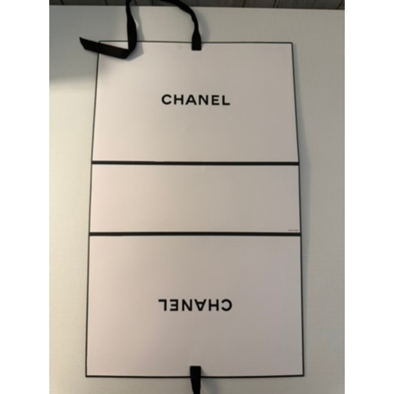 CHANEL White Origami Fold Gift Bag Black Ribbon Handles Boutique Packaging