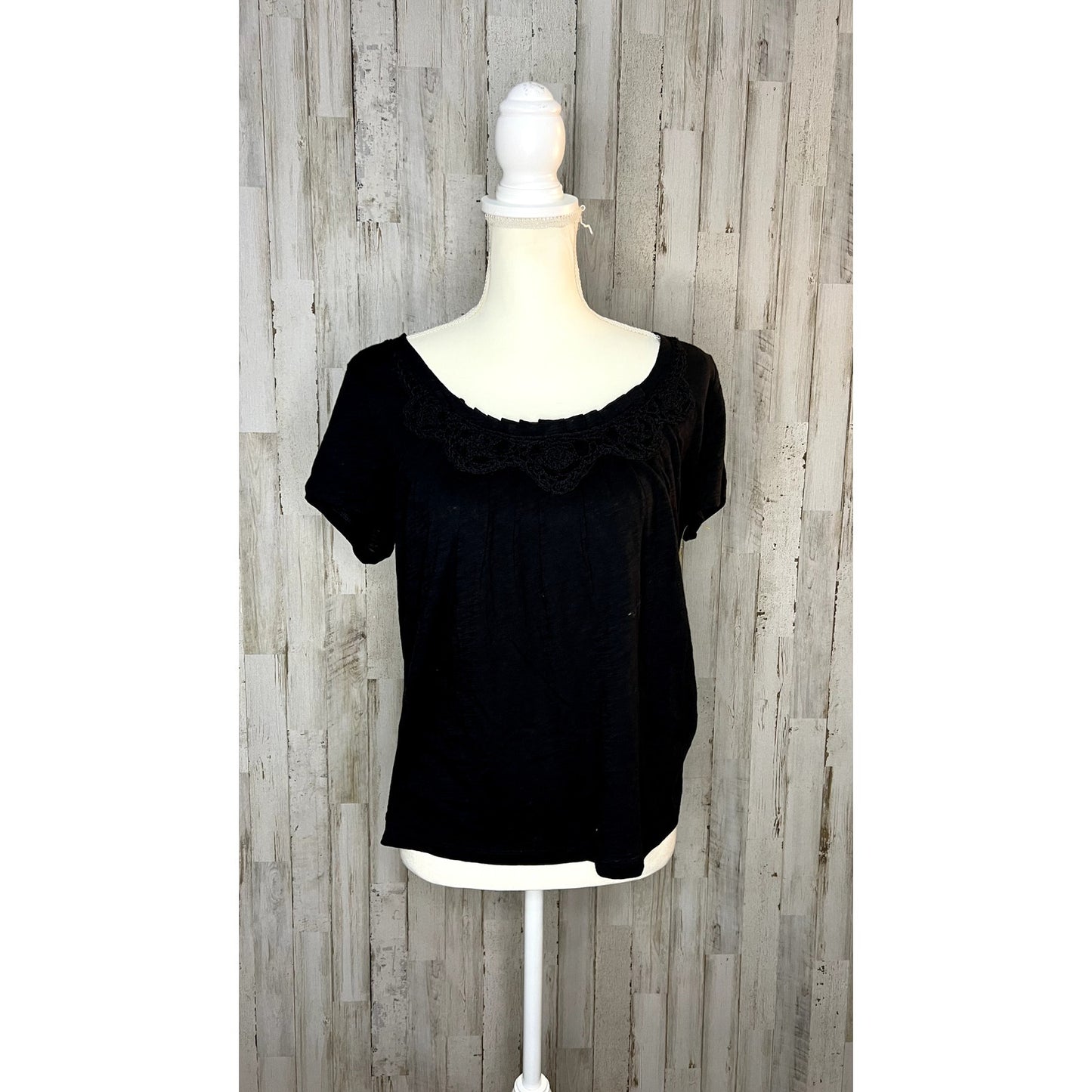 Talbots Petite Women's Black Short Sleeve Lace Blouse Size Large