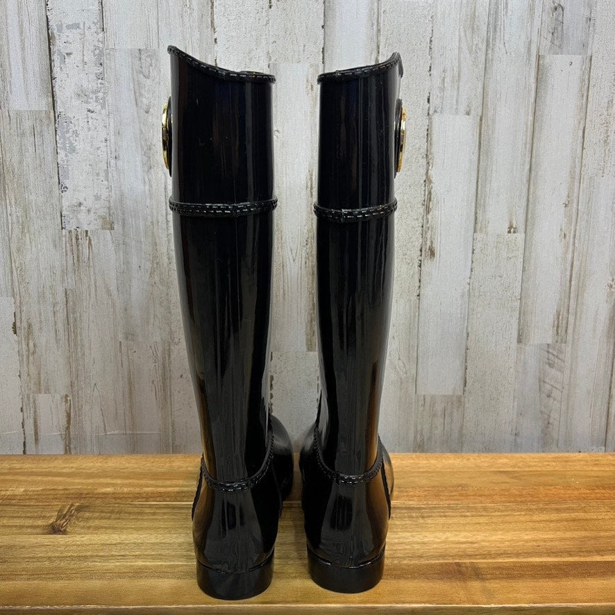 Michael Kors Women's Size 7 Stockard Tall Gloss Black Knee-High Rain Boots