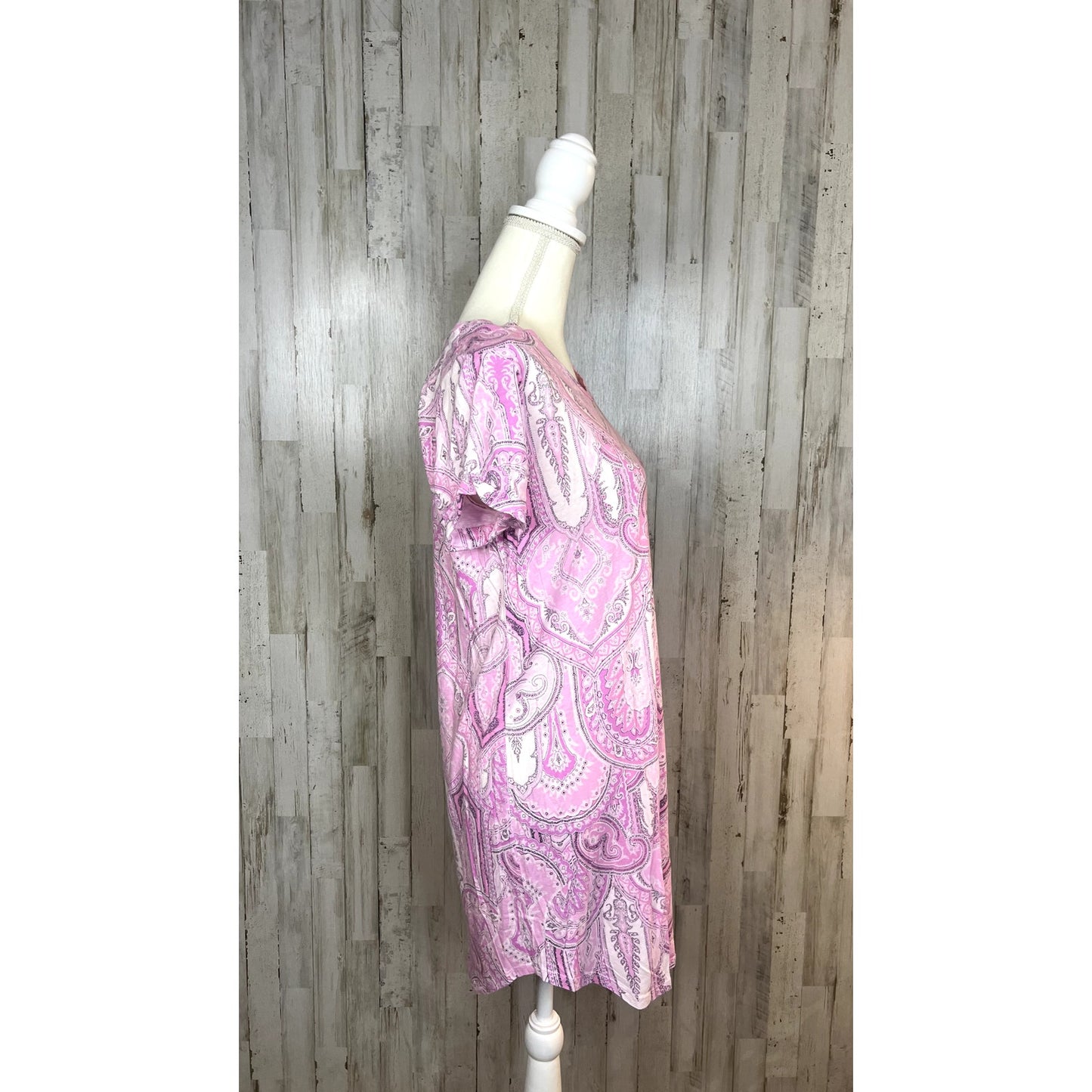 Lauren Ralph Lauren Women's Small Pink Paisley Short Sleeve Cotton Nightgown