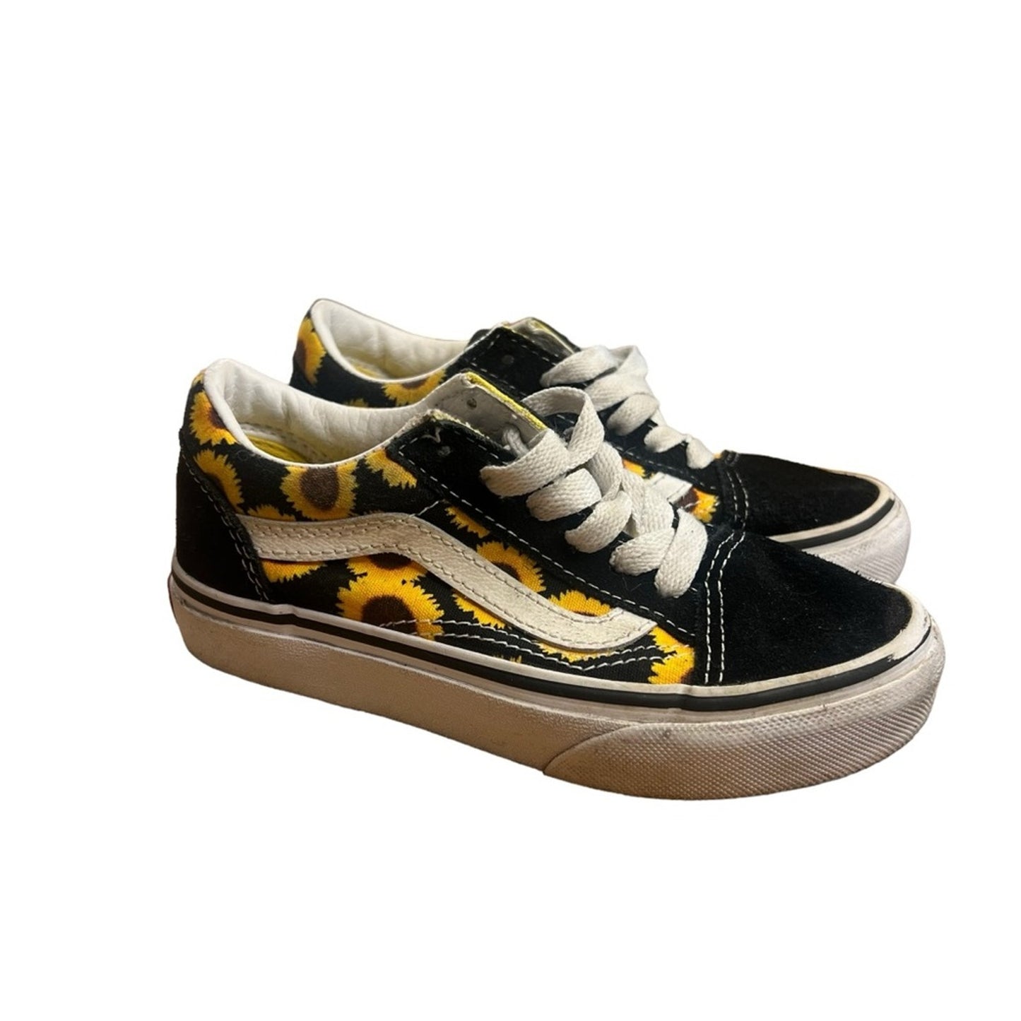 Vans Old Skool Kids Size 12 Sneaker Black Yellow Sunflower Print Low Top